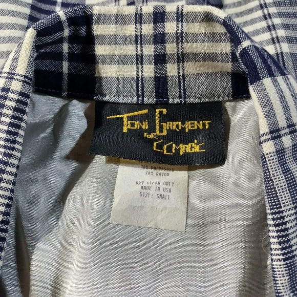 Toni Garment For CC Magic Blazer Blouse Womens Small Blue & White Plaid - Picture 2 of 4